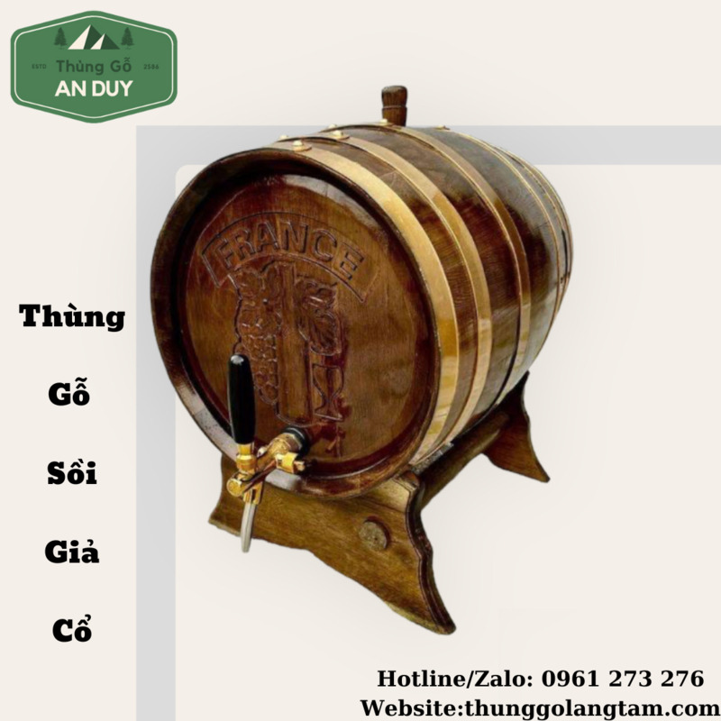 Thùng gỗ sồi đựng rượu 20L quà biếu đối tác ý nghĩa dành cho doanh nhân Hưng Yên