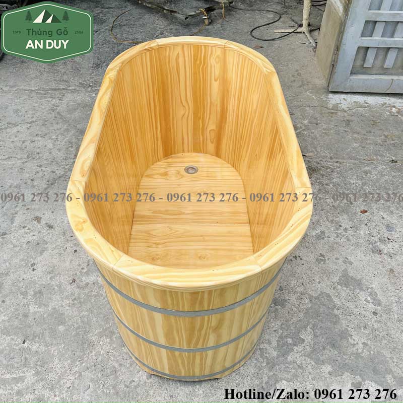 Bồn Tắm Gỗ Thông Bo Viền Dáng Oval