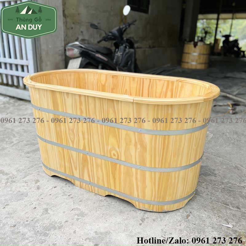 Bồn Tắm Gỗ Thông Bo Viền Dáng Oval