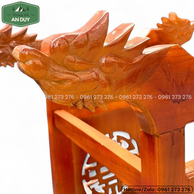 Trống gỗ mít da trâu, chân đỡ đầu rồng