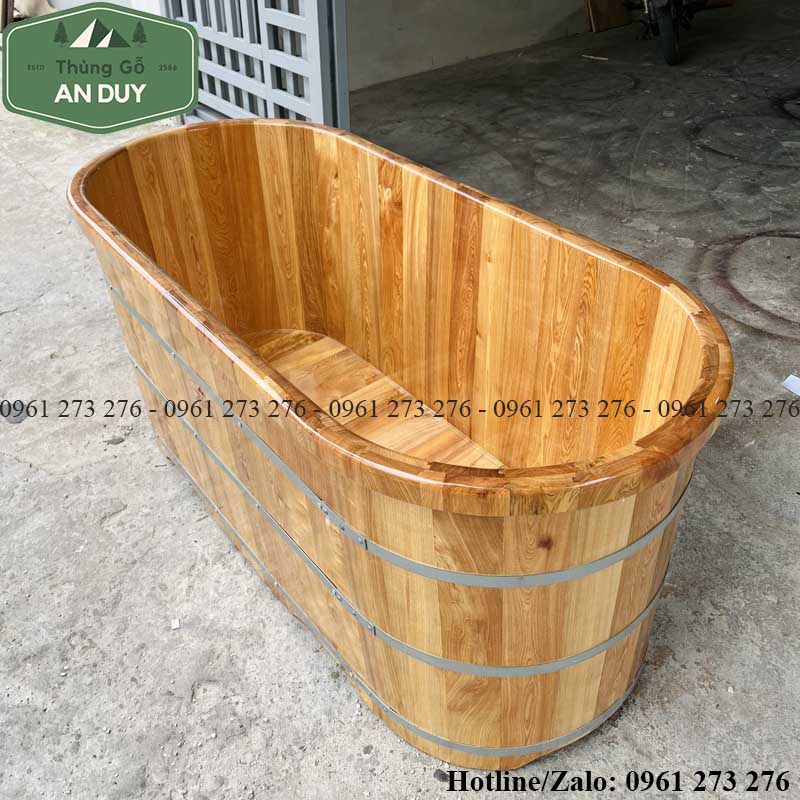 Bồn Tắm Gỗ Pơmu Dáng Oval Bo Viền 2 Người