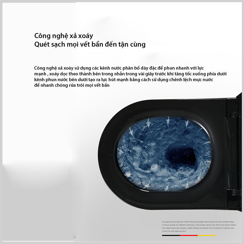 Công nghệ xả xoáy mạnh mẽ bồn cầu SKL R6090Black