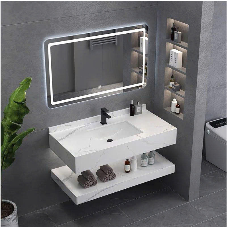 Bàn đá 2 tầng nhập khẩu cao cấp trong Combo Phòng Tắm CB25, bề mặt bóng mịn sang trọng