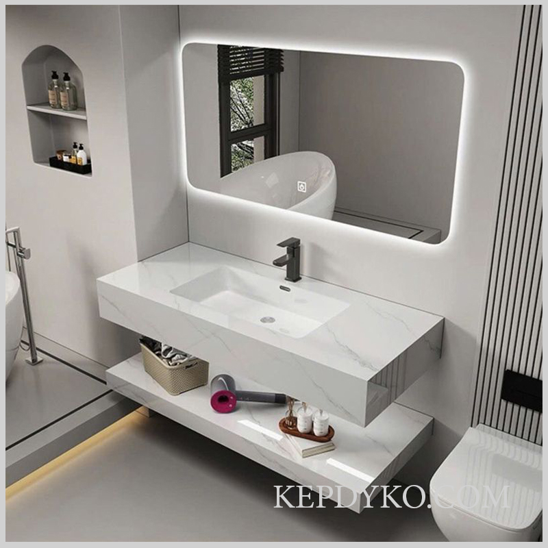 Bàn đá lavabo tràn viền chống thấm, chống trầy, điểm nhấn hiện đại