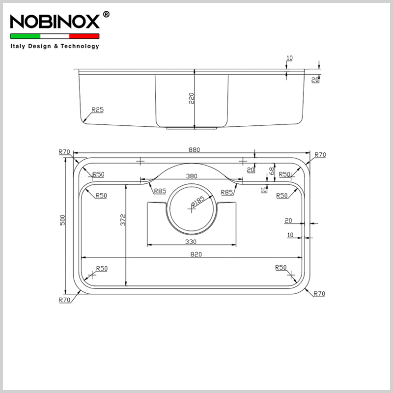 Bản vẽ kỹ thuật của chậu NN995D