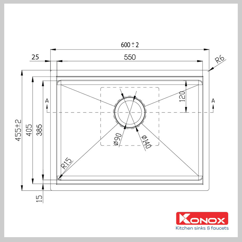 Bản vẽ kỹ thuật Chậu rửa bát Konox KN6046SU