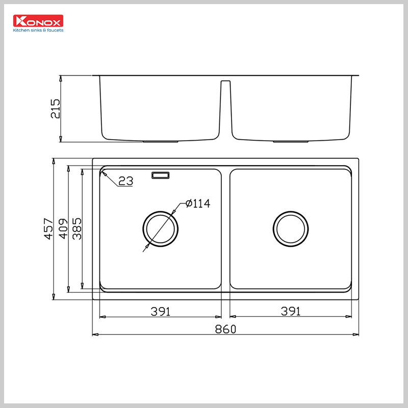 Bản vẽ kỹ thuật Chậu rửa bát Konox KN8646DU