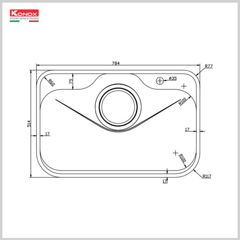 Bản vẽ ký thuật Chậu rửa bát KONOX TARI 7851SM