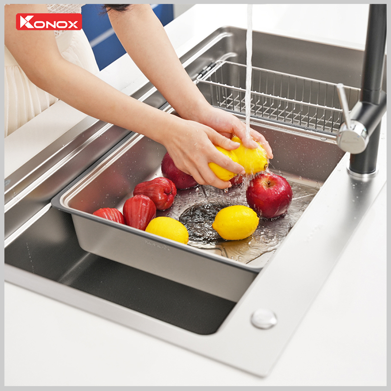 Bề mặt dập hạt Linen chống xước chậu rửa KONOX KN8751TS Dekor