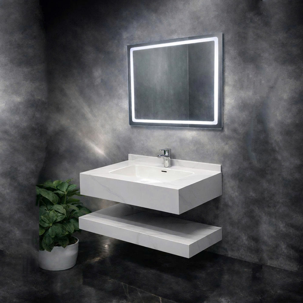 Bộ Bàn Đá Lavabo 2 Tầng Chậu Sứ Tràn Viền Nano