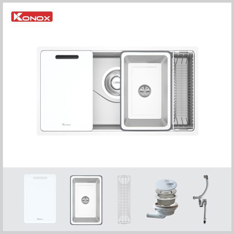 Bộ phụ kiện đi kèm chậu rửa bát KONOX TARI 8748SM đầy đủ tiện nghi