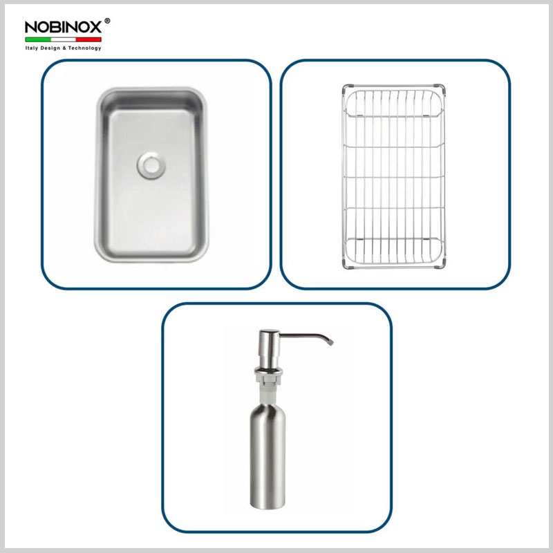 Bộ phụ kiện đi kèm chậu NJ557: khay, rổ, bình nước rửa