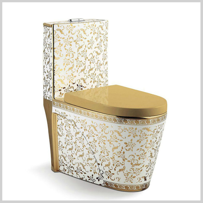 Bồn cầu hoa vàng R8040 thiết kế liền khối sang trọng mạ vàng hoa văn