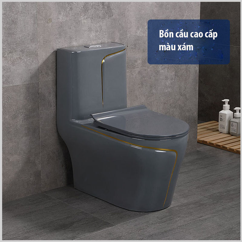 Bồn cầu men tuyết màu xám cao cấp – Combo SKL36