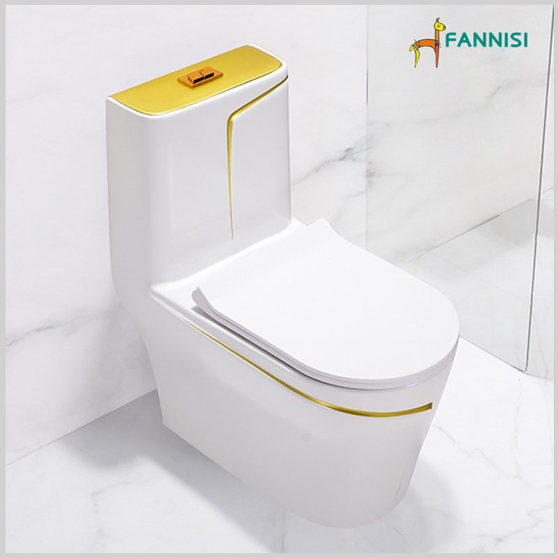 Lớp men tuyết Nano chống bám bẩn bồn cầu R35-4 viền vàng