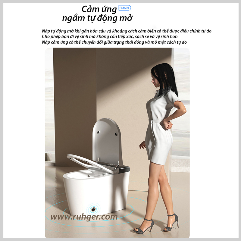 Bồn cầu R44 cảm ứng tự động mở nắp, xả nước tiện lợi