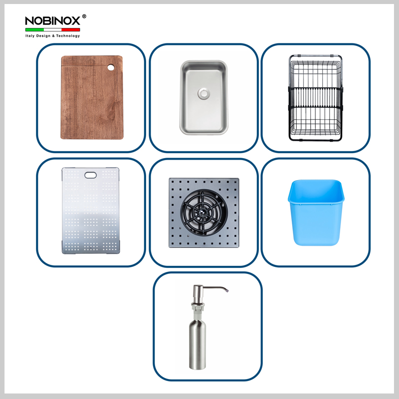 Bộ phụ kiện trọn bộ của chậu rửa NJ510B Nobinox