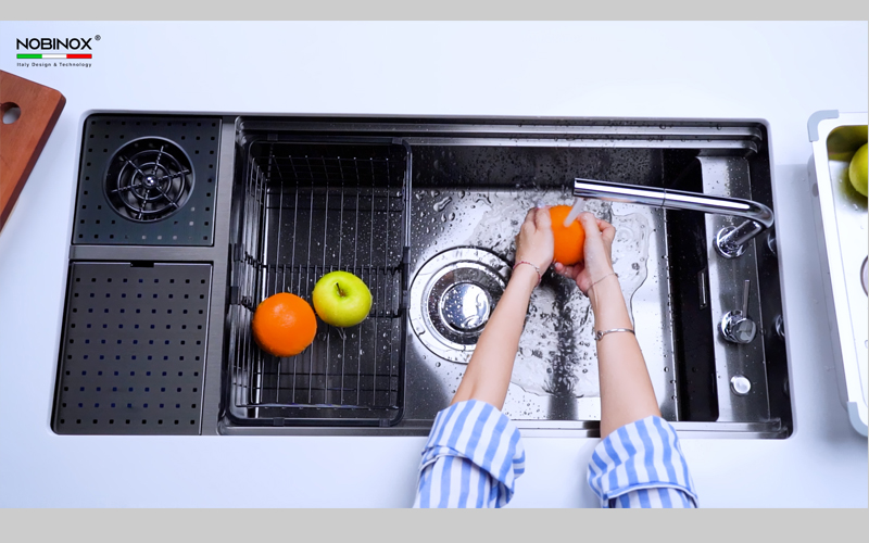 Chậu rửa bát LUMIA NJ511B tích hợp máy rửa cốc và phụ kiện tiện ích