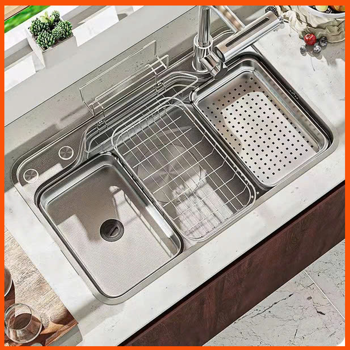 Bồn rửa bát NK8248 inox 304 lắp đặt hoàn chỉnh trong căn bếp hiện đại