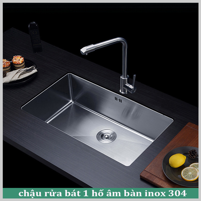 Chậu rửa bát 1 hố inox 304 AB6045 lắp âm, lòng sâu, gọn gàng, chống bám