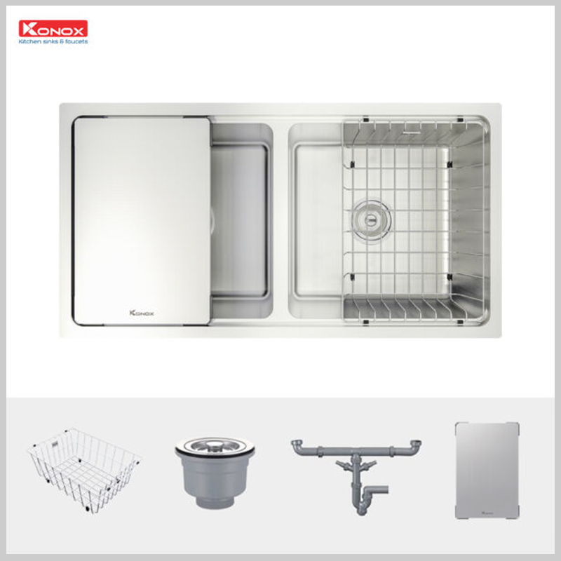 Chậu rửa bát 2 hố Konox KN8646DU Dekor chống xước bền đẹp, lắp âm bàn sang trọng