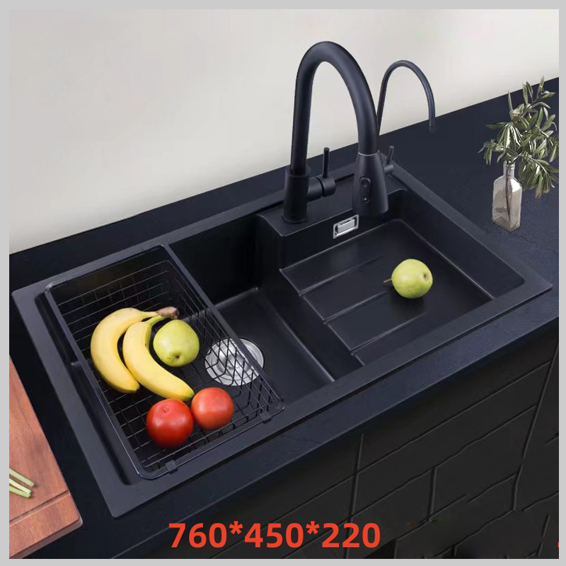 Chậu rửa bát đá granite KB 7645 màu đen sang trọng, dễ vệ sinh, chống bám bẩn