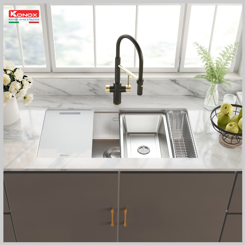 Bề mặt Linen siêu nhỏ chống xước của chậu Konox TARI 8748SR