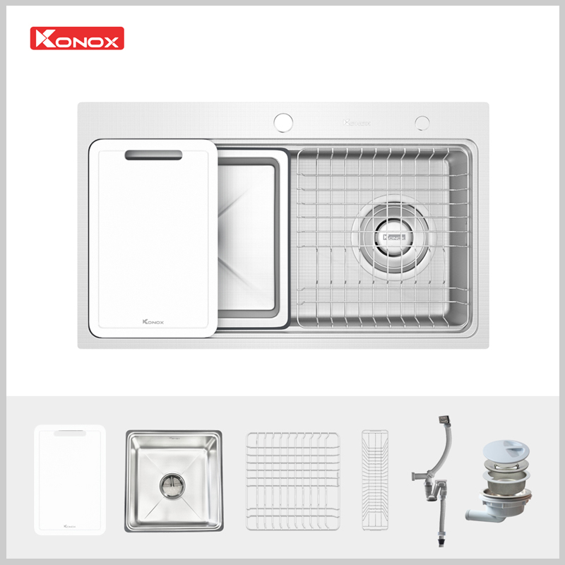 Chậu rửa bát KONOX KN8048TS 1 hố inox 304 thiết kế workstation tích hợp phụ kiện