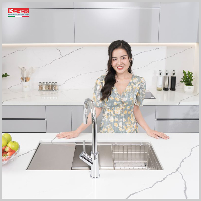 Chậu rửa bát Konox KN8646DU 2 hố lắp âm Dekor Series hiện đại, chống bám bẩn