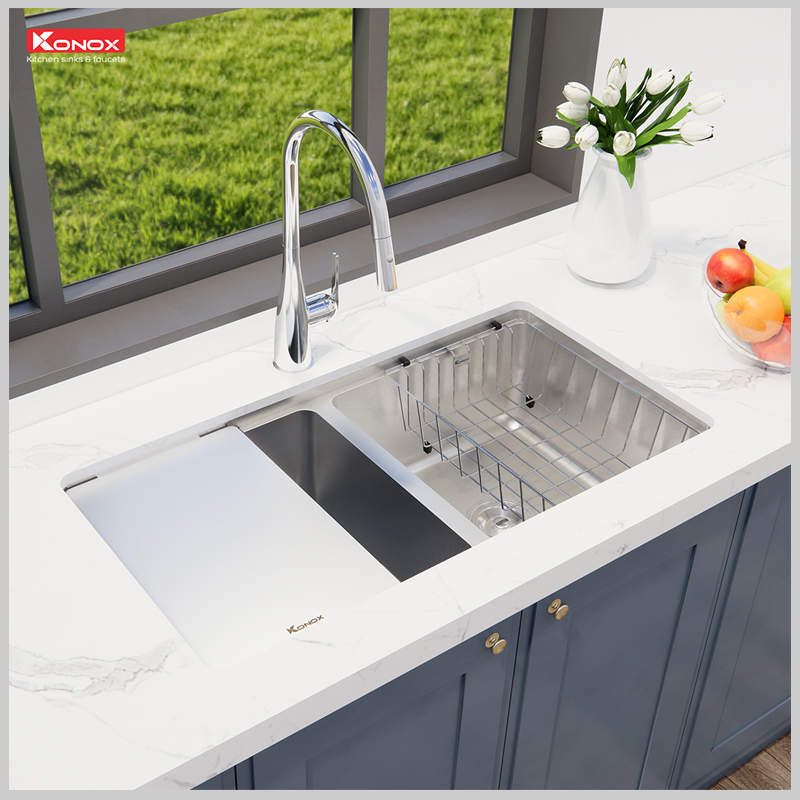 Chậu rửa bát Konox KN8646DU inox 304 cao cấp, thiết kế workstation sink đa năng