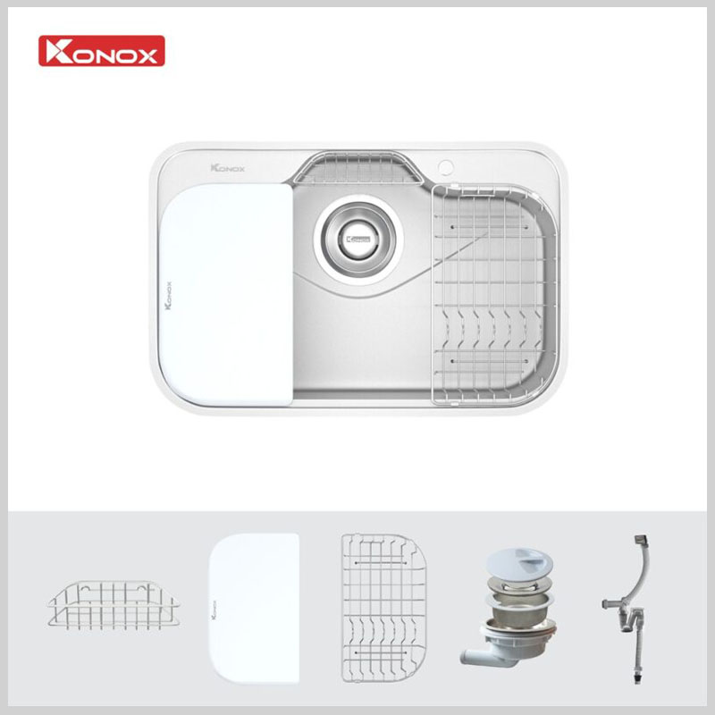 Chậu rửa KONOX Tari 7851SM có đầy đủ thớt, rổ, giá inox
