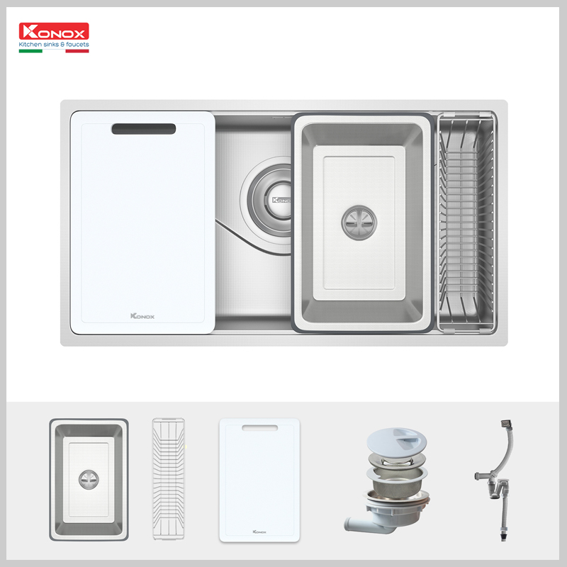 Chậu rửa bát Konox TARI 8748SR Inox 304 chống xước, phong cách Nhật