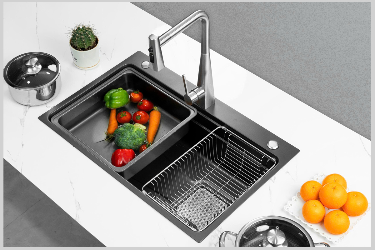 Phụ kiện tặng kèm chậu TD CRB7548 – rổ lọc, chậu phụ, xiphon