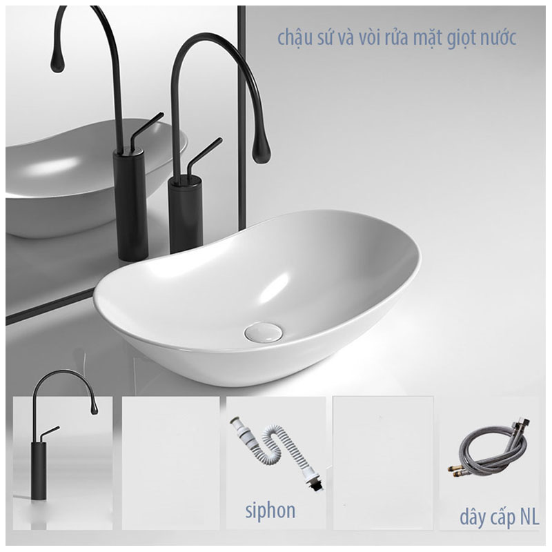 Chậu rửa mặt dáng thuyền phủ nano chống bám bẩn