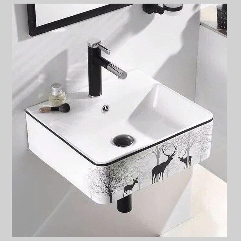 Chậu rửa mặt treo tường hoa văn hươu cao cổ, kiểu dáng độc đáo