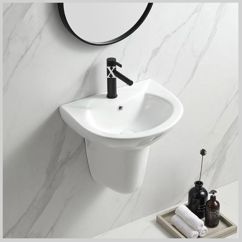 Chậu lavabo treo tường có chân rời – thiết kế sứ cao cấp, trắng sáng