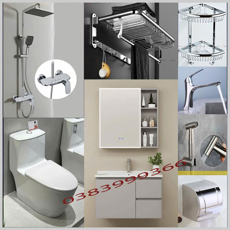 Trọn bộ combo nhà tắm 8 món cao cấp ,bồn cầu ,sen tắm , tủ chậu , vòi rửa , vắt khăn ...