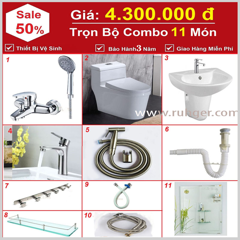 Combo Nhà Tắm SKL48 trọn bộ 11 món thiết bị vệ sinh cao cấp