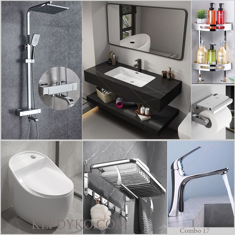 Combo Nhà Tắm TD17 gồm đầy đủ thiết bị vệ sinh cao cấp, thiết kế đồng bộ