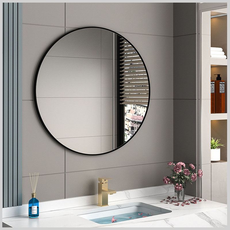 Gương tròn viền nhôm đen chống mờ, sang trọng cho phòng tắm
