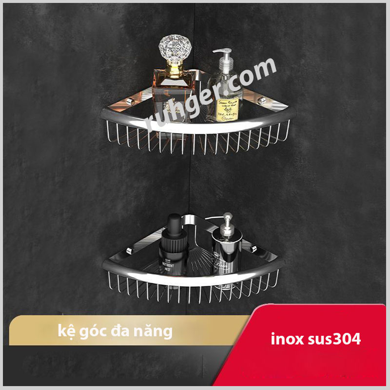 Kệ góc loại 1 có nan – sắp xếp gọn gàng, chất liệu inox chống rỉ, chịu lực tốt