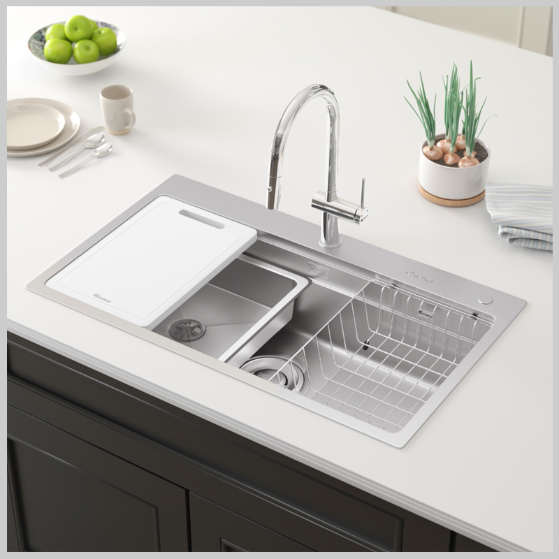 Chậu KONOX KN8751TS thiết kế workstation 2 bậc tích hợp phụ kiện