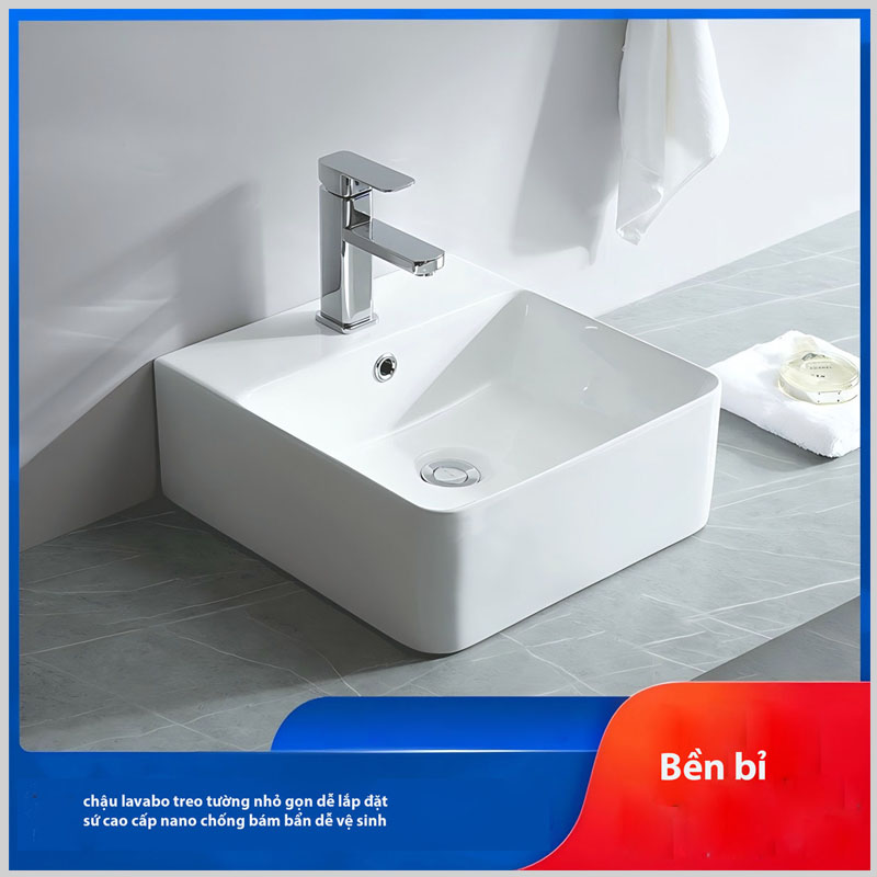 Chậu lavabo treo tường SKL19 kiểu dáng vuông, tiết kiệm diện tích