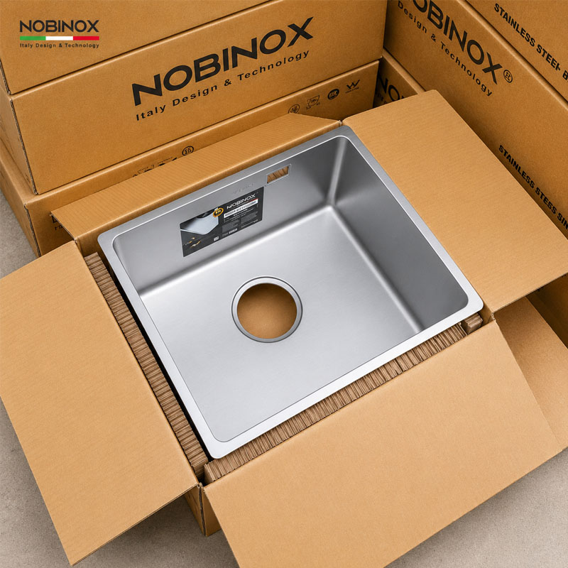 Lòng chậu đơn Nobinox NN545S sâu 230mm giúp hạn chế bắn nước hiệu quả