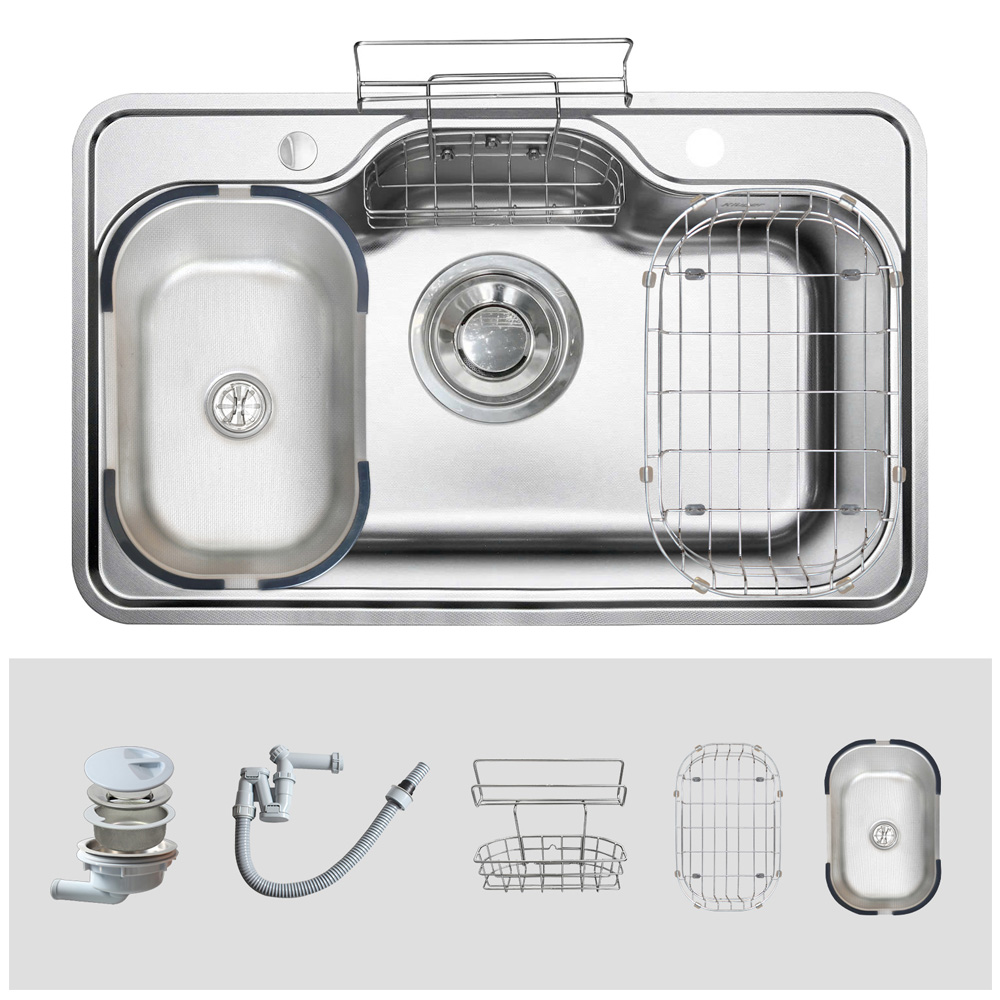 Bộ sản phẩm Kluger KT8050FS – S80 Plus bao gồm giỏ inox, bát rác và siphon cao cấp