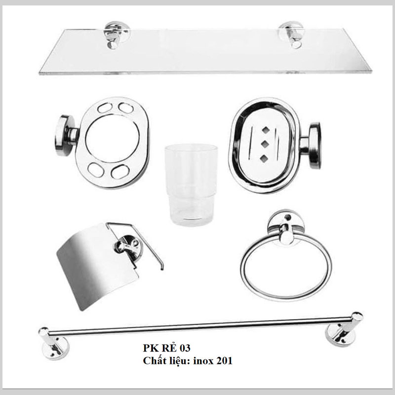 Bộ phụ kiện phòng tắm đầy đủ – Giá treo, kệ kính, lô giấy, kệ cốc