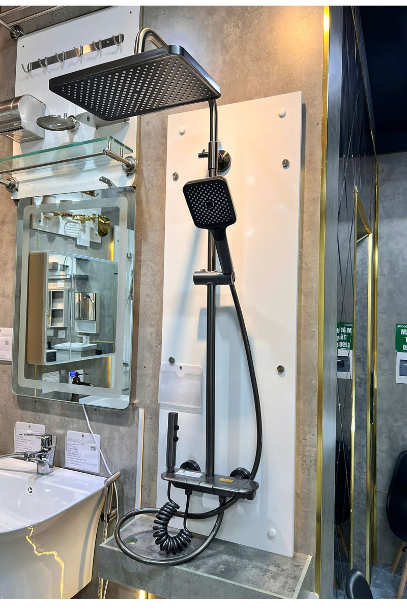 Sen cây tắm đứng đồng mạ titan ghi xám sang trọng – Combo CR82