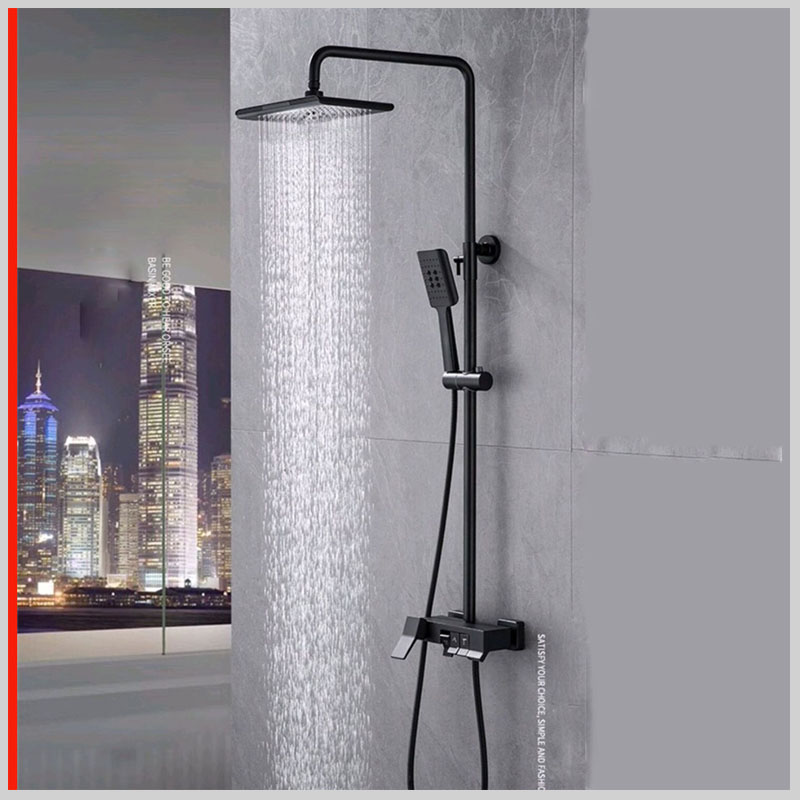 Sen tắm đứng nóng lạnh màu đen đồng bộ, thiết kế hiện đại