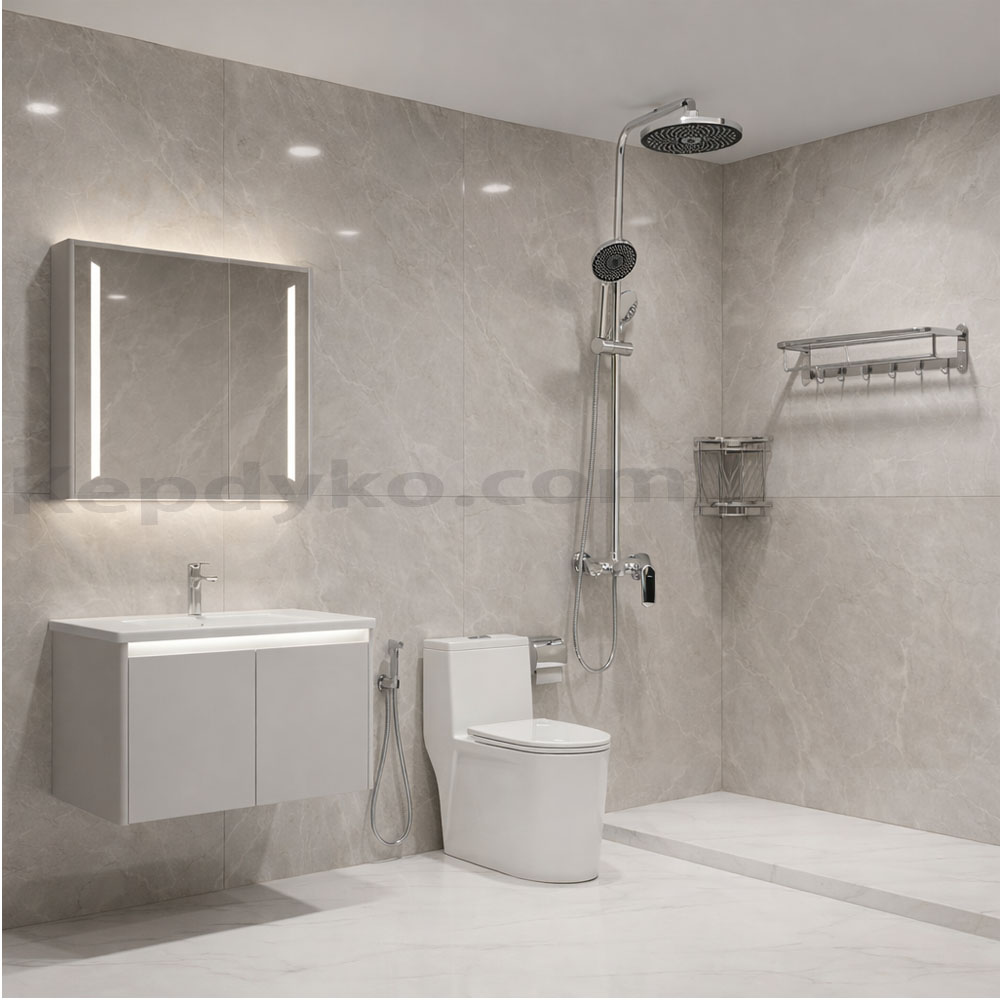 Trọn bộ combo thiết bị vệ sinh VH206 đầy đủ 8 món thiết kế đồng bộ hiện đại