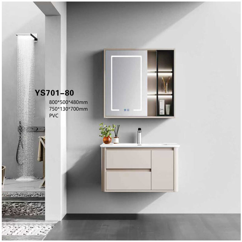 Tủ chậu lavabo PVC nguyên sinh kết hợp gương hộp LED hiện đại